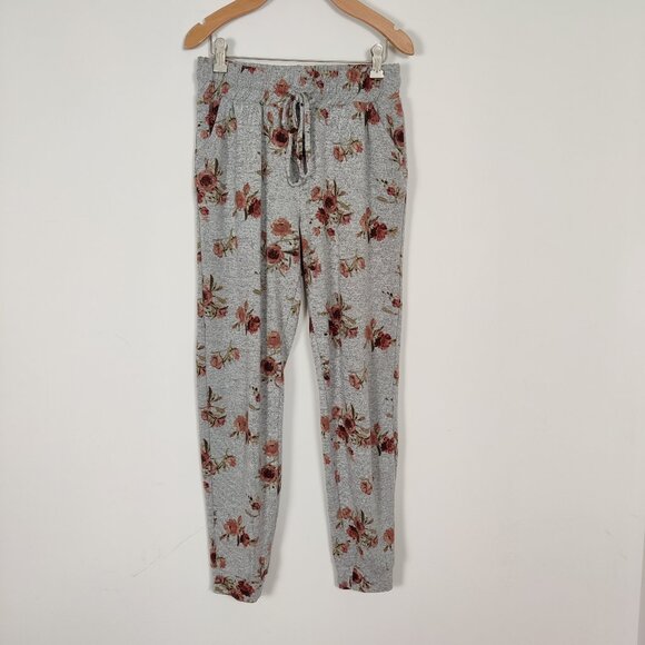 Ardene Women's Pajama Bottom Size M Gray Floral Jogger Style Knitted Comfy Daily - Picture 1 of 10